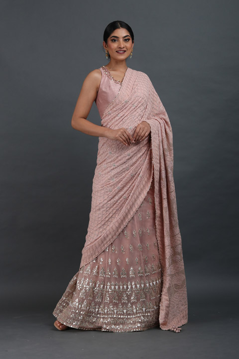 Peach Embellished Lehenga Saree